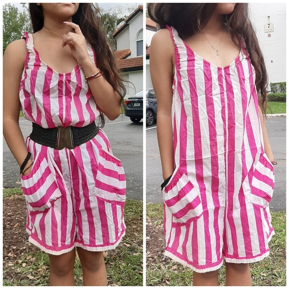 Vintage 80s Romper Jumper One Piece Pink White 90s - Picture 8 of 8